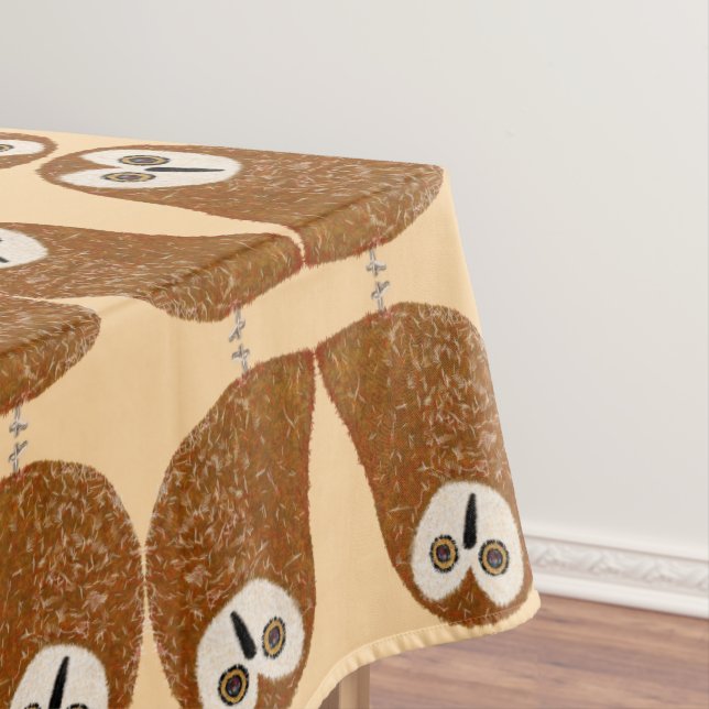 Modern cute northern saw-whet owl tablecloth (In Situ)