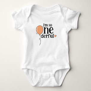 Modern Cute Orange Ballon Onederful Birthday Baby Bodysuit
