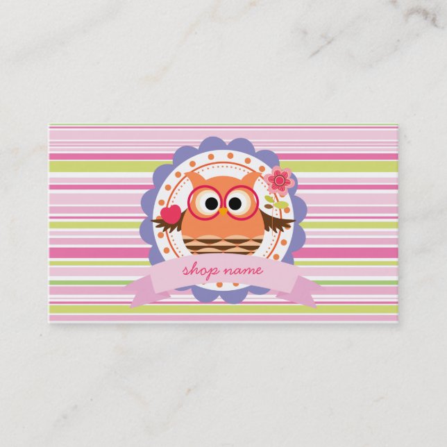 Modern Cute Owl Pattern Personalised Shop Business Card (Front)