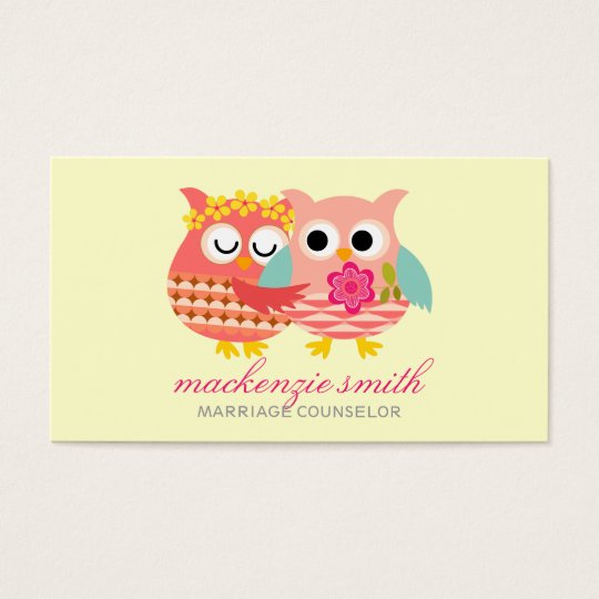 Modern Cute Owls Couple Marriage Counsellor Business Card
