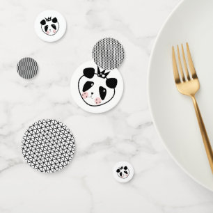 Modern Cute Panda Bear Black White Birthday Confetti