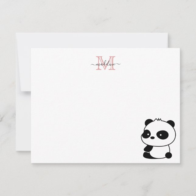 Modern Cute Panda Blush Pink Monogram Script Card (Front)