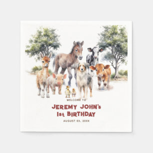 Modern Cute Party Farm Animals Welcome Napkin