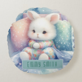 Modern Cute Pastel Bunny Round Cushion