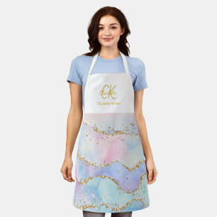 Modern Cute Pastel Colours Glitter  Monogram  Apron