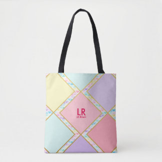 Modern Cute Pastel Geometric Gold Monogram Painted Tote Bag