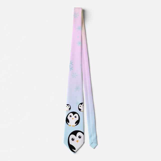 Modern cute pastel penguin gradient pattern tie (Front)