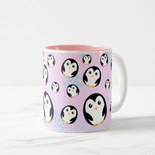 Modern cute pastel penguin gradient pattern Two-Tone coffee mug