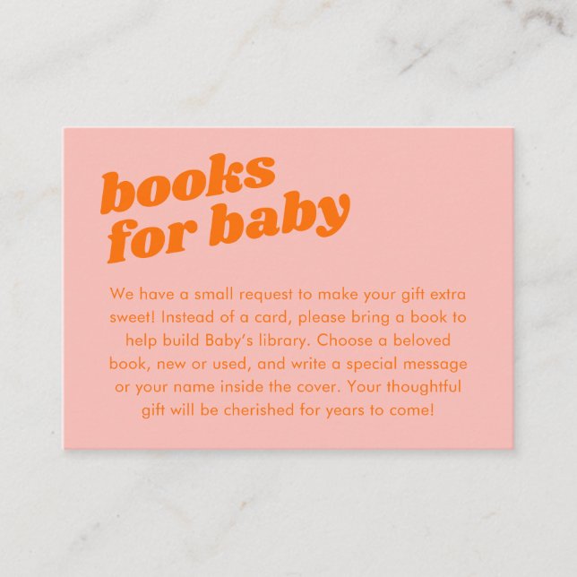 Modern Cute Pastel Pink Orange Baby Shower Books Enclosure Card (Front)