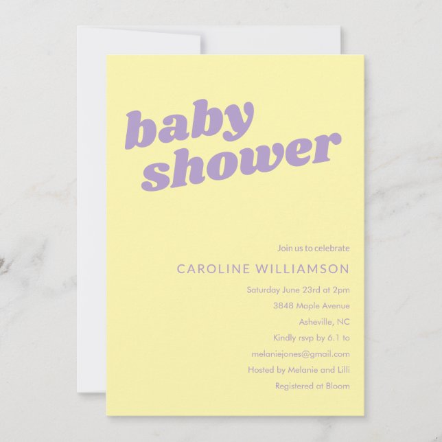 Modern Cute Pastel Yellow Retro Baby Shower  Invitation (Front)