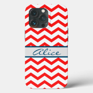 Modern cute pattern monogrammed script red white iPhone 13 pro case