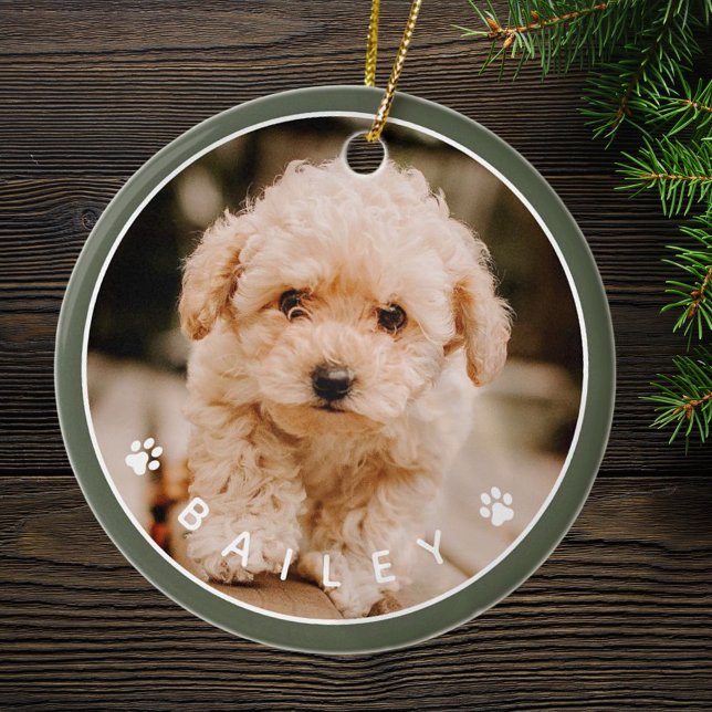 Modern Cute Paws Family Pet Photo Ceramic Tree Decoration (Creator Uploaded)
