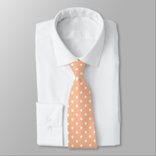 Modern, cute peach fuzz and white small polka dots tie