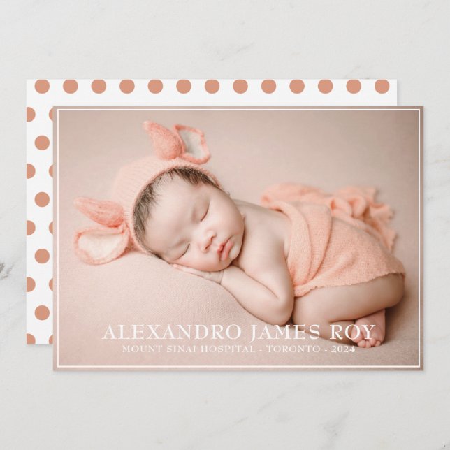 Modern Cute Peach Welcome Hello Baby Photo Birth Announcement (Front/Back)