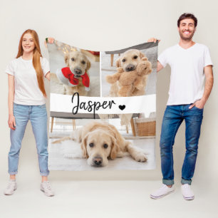 Modern Cute Pet Name Dog 3 Photo Fleece Blanket