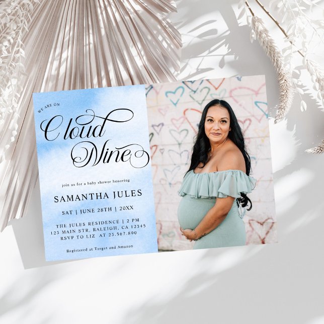 Modern Cute Photo Blue Cloud Nine Baby Shower Invitation (Creator Uploaded)