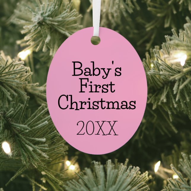 Modern Cute Pink Baby's First Christmas Year Metal Tree Decoration (Insitu)