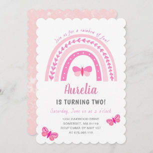 Modern Cute Pink Boho Rainbow Birthday Invitation
