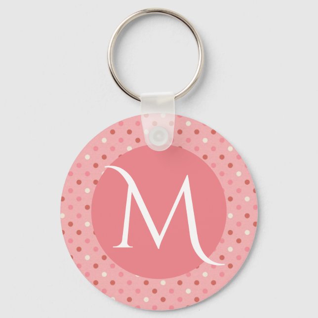 Modern Cute Pink Dotty Monogram Key Ring (Front)