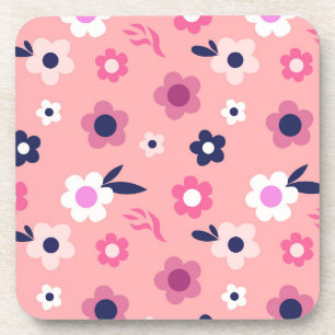 Modern Cute Pink Flower Pattern Coaster