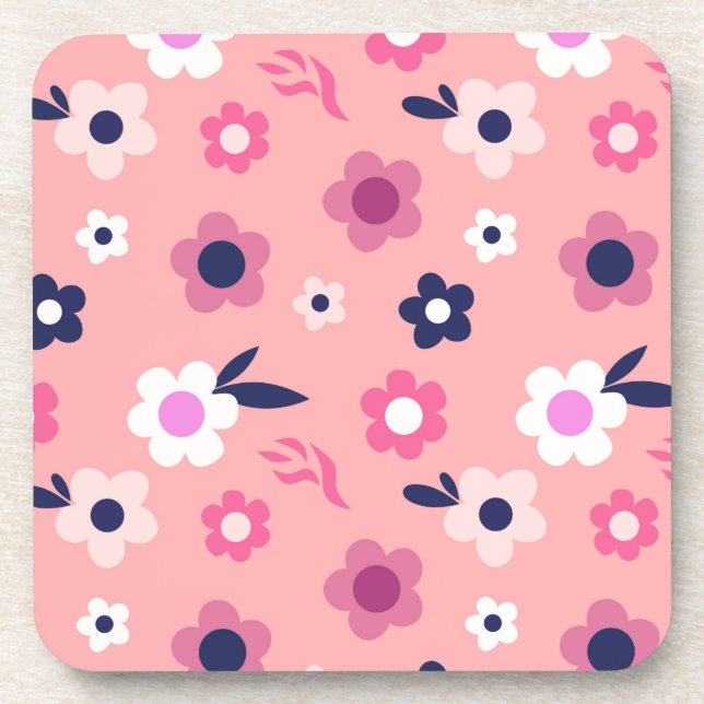 Modern Cute Pink Flower Pattern Coaster (Front)