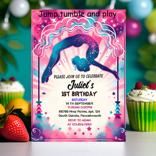 modern cute pink girl gymnastics 10th birthday invitation