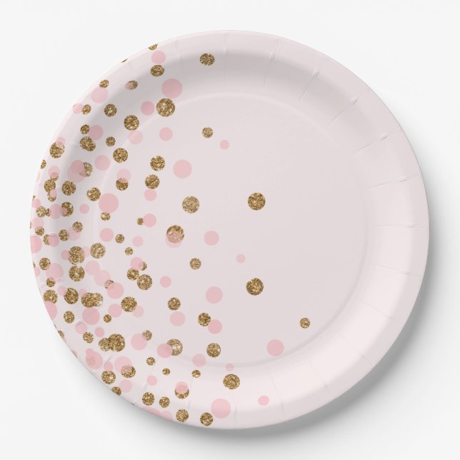 Modern Cute Pink Gold Glitter Birthday Party Paper Plate (Front)