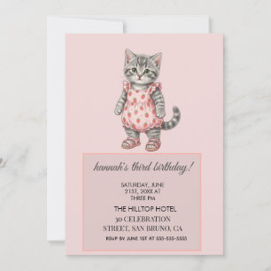 Modern Cute Pink Kitty Kids Birthday Designs Invitation