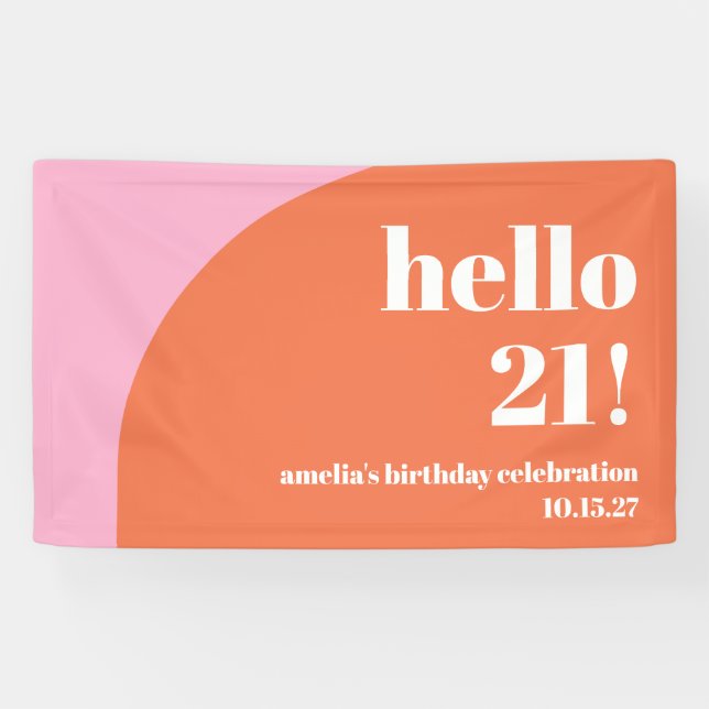 Modern Cute Pink Orange Arch 21st Birthday Custom  Banner (Horizontal)