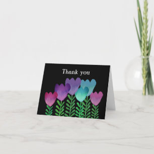 Modern Cute Pink Purple Blue Floral Thank You Card