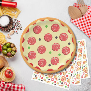 Modern Cute Pizza Pie Birthday Pizza Party Paper Plate