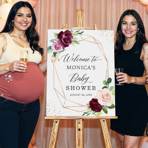 Modern Cute Plum Purple Floral Baby Shower Sign