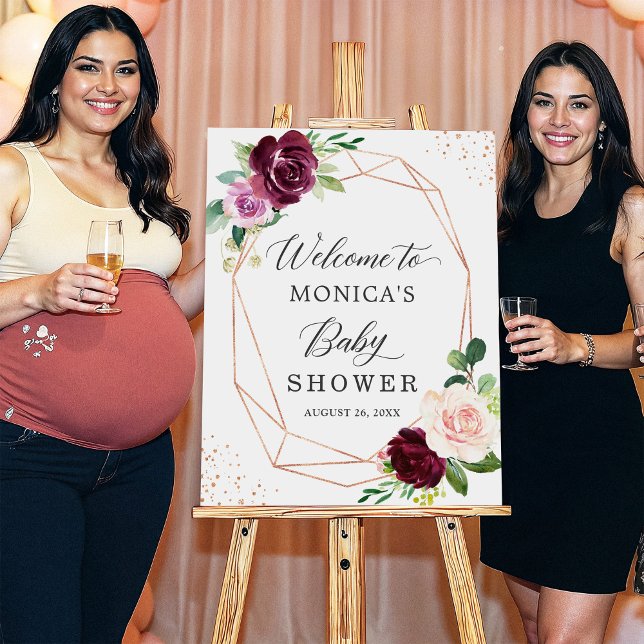 Modern Cute Plum Purple Floral Baby Shower Sign (Creator Uploaded)