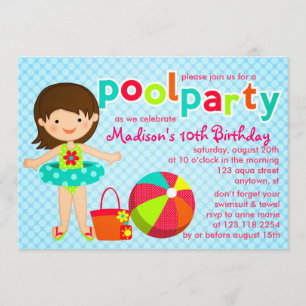 Modern Cute Pool Party Girls Birthday Invitation