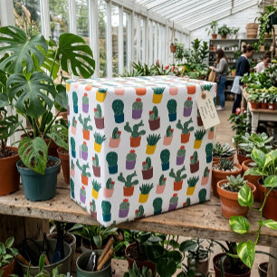 Modern Cute Potted Cactus Pattern White  Wrapping Paper