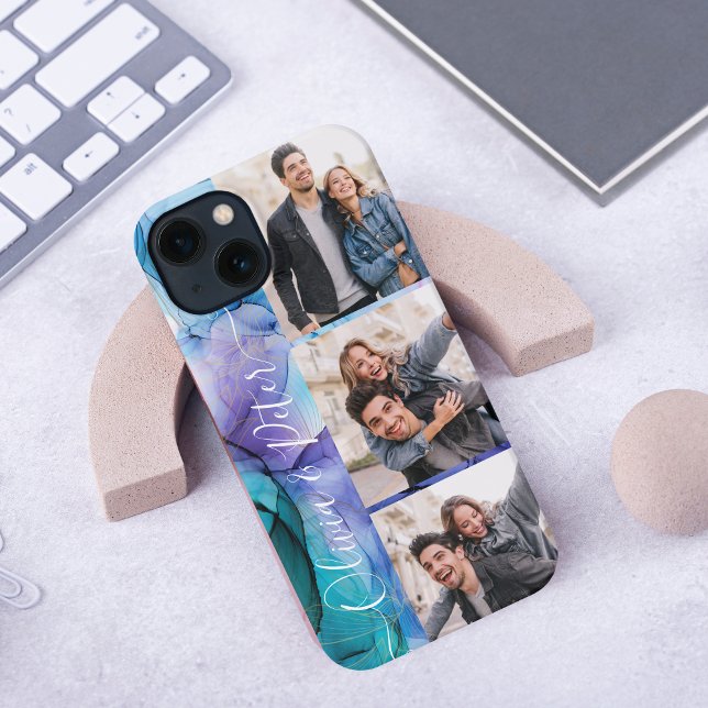 Modern cute Purple couple names 3 photos custom iPhone Case (Creator Uploaded)