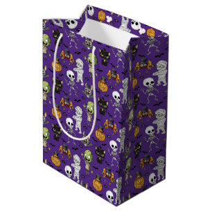 Modern Cute Purple Halloween Cartoon Pattern Kids Medium Gift Bag