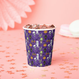 Modern Cute Purple Halloween Cartoon Pattern Kids Paper Cups