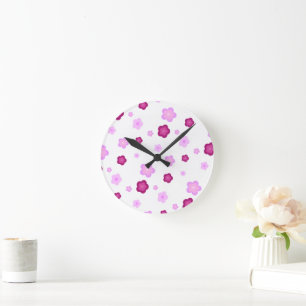 Modern cute purple  pink flower pattern Gift Round Clock