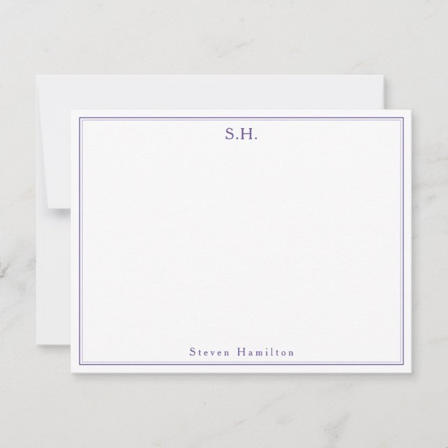 Modern Cute Purple Violet Monogram Name Minimalist Card (Front)