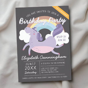 Modern Cute Rainbow Unicorn Virtual Birthday Party Invitation