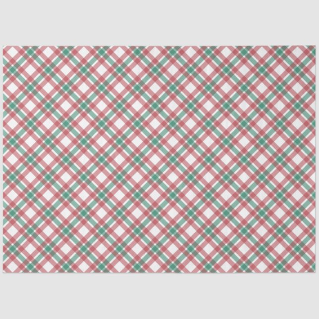 Modern Cute Red and Green Plaid Glitter Christmas Tissue Paper (Front)