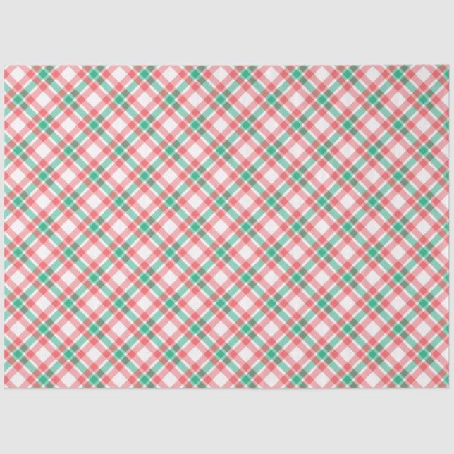 Modern Cute Red and Green Plaid Glitter Christmas Tissue Paper (Front)