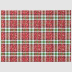 Modern Cute Red and Green Plaid Glitter Christmas Tissue Paper