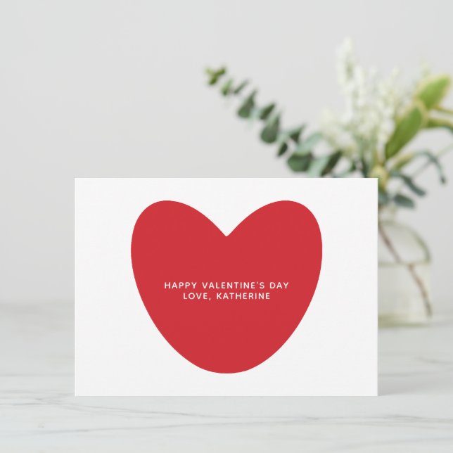 Modern cute red heart custom text Valentine's Day Card (Standing Front)