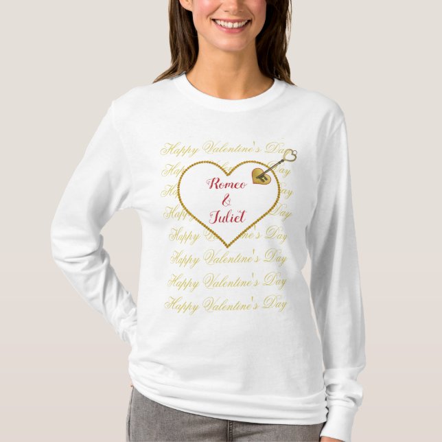 Modern Cute Red Heart Script Couple Valentines Da T-Shirt (Front)