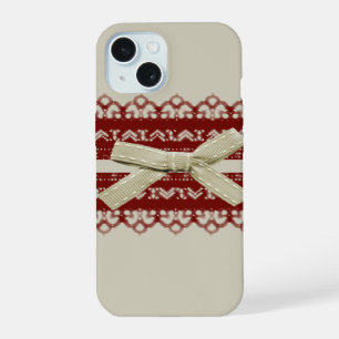 modern Cute Red Lace Beige Fashion iPhone 15 Case