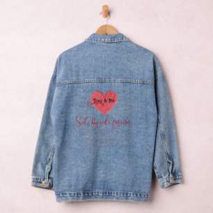 Modern Cute Red Pink Heart Modern Valentines Day Denim Jacket