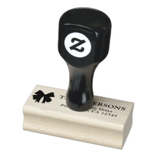Modern Cute Ribbon Bow Christmas Return Address Rubber Stamp