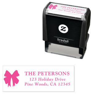 Modern Cute Ribbon Bow Christmas Return Address Self-inking Stamp